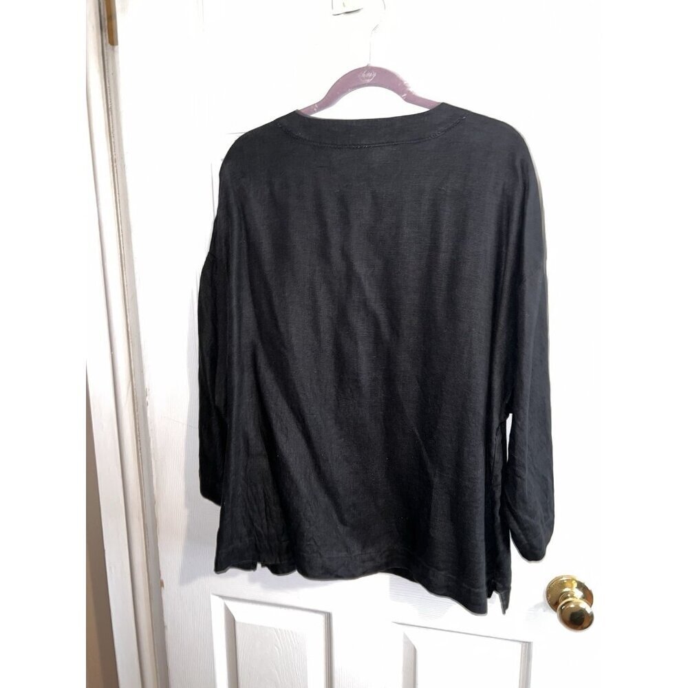 Westbound Black Linen Dolman Sleeve Button V-Neck Blouse Sz XL - Picture 7 of 9
